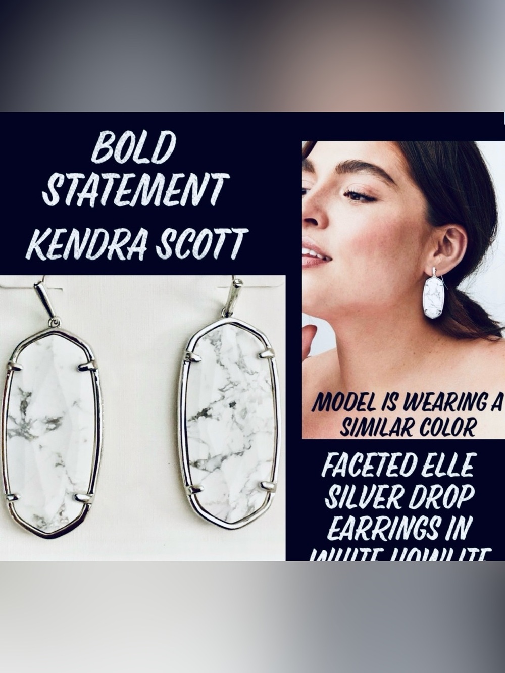 Kendra Scott Authentic Faceted Elle Silver Drop Earrings In White Howlite